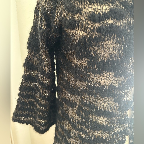 Studio M, Long Knit Cardigan Sweater, Size Small, Black w/ Hints of Beige - Picture 8 of 8